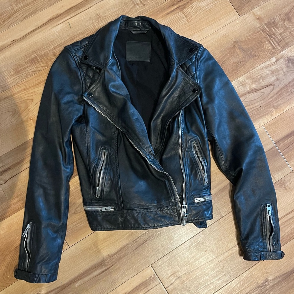 All Saints Black Leather Jacket, size 6
